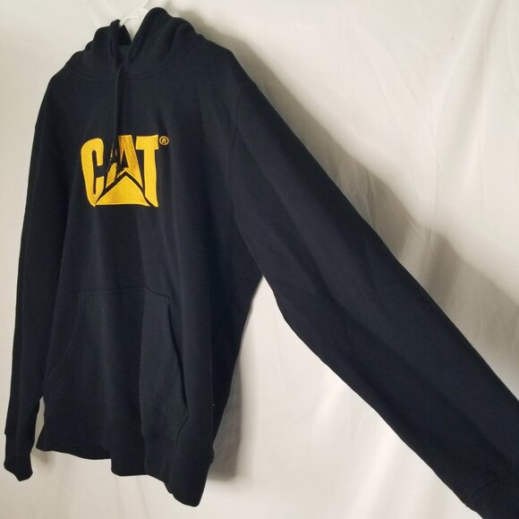 CAT Hoodie Men L Black Hooded Pullover Sweatshirt Jacket Caterpillar Work Pocket - Picture 6 of 12